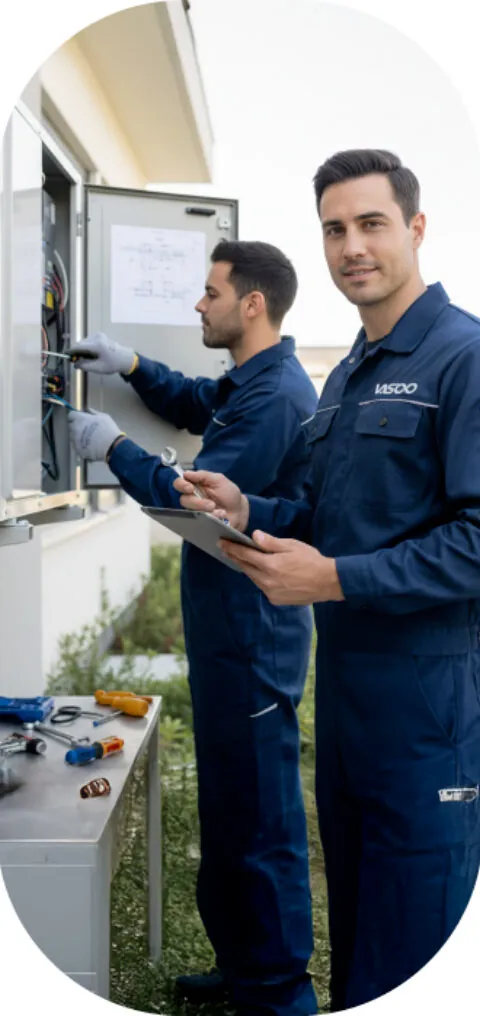 Técnicos de mantenimiento revisando un tablero eléctrico