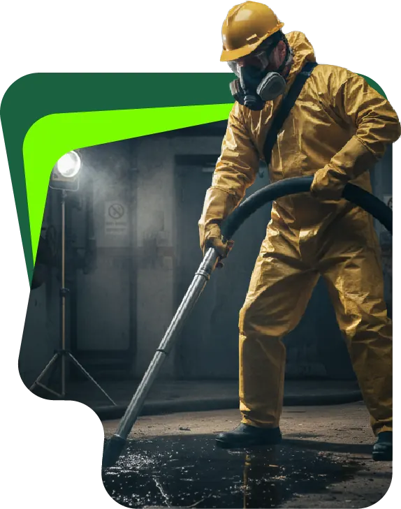 Operario con protección personal usando un sistema de extracción industrial